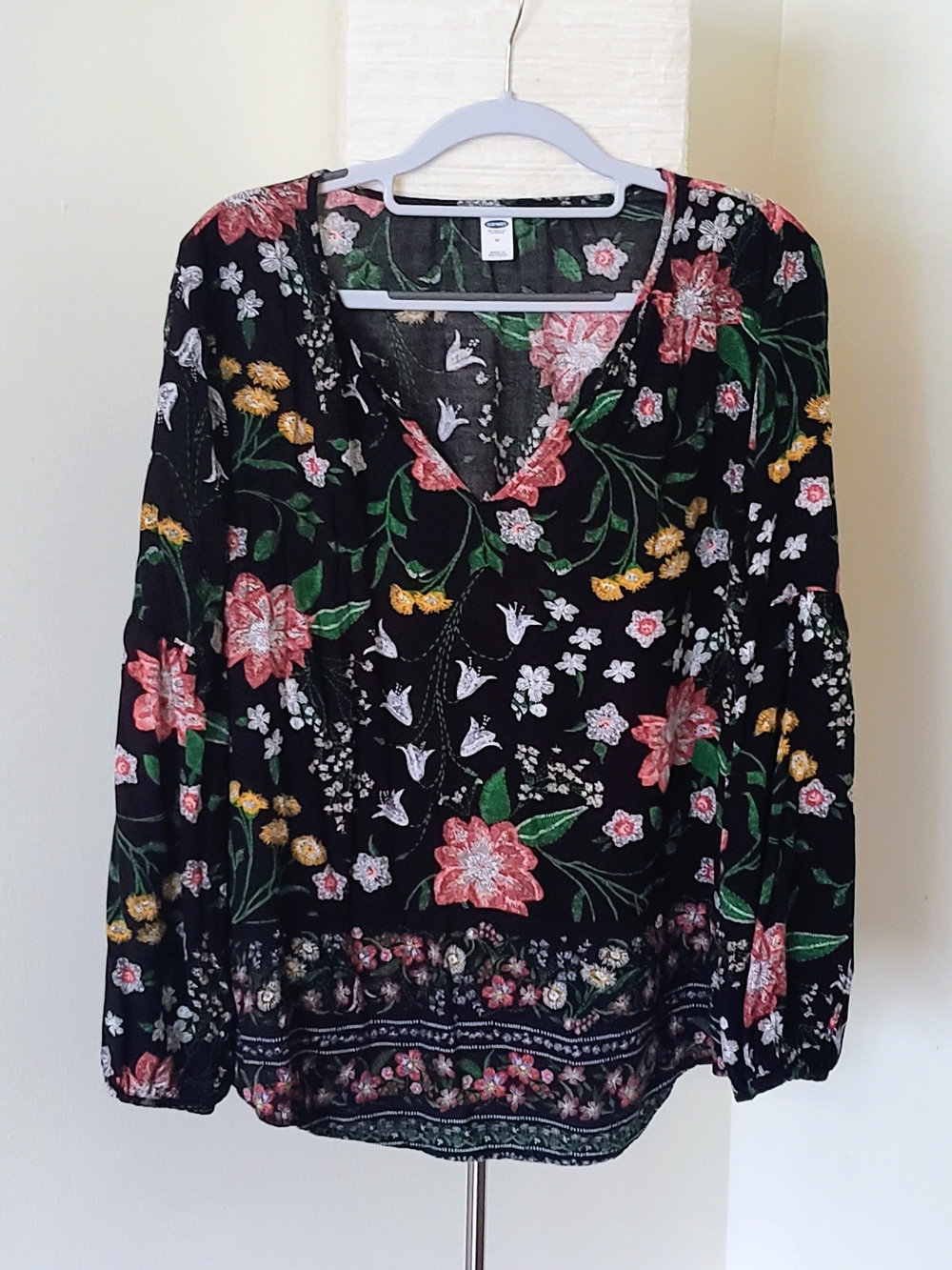 Old Navy Floral Peasant Boho V-Neck Long Sleeve Blouse Top Sz M